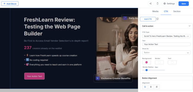 FreshLearn web page editor