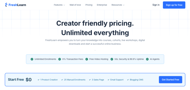 FreshLearn’s creator friendly pricing