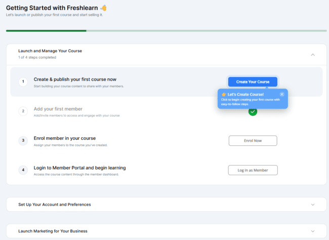 Freshlearn getting started create course review