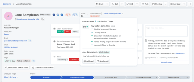 Freshsales AI-powered contact scoring