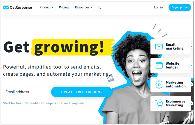 Getresponse crm software homepage