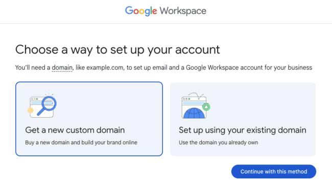 Getting a new custom domain in Google Workspace Account