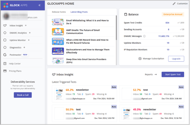 GlockApps home page