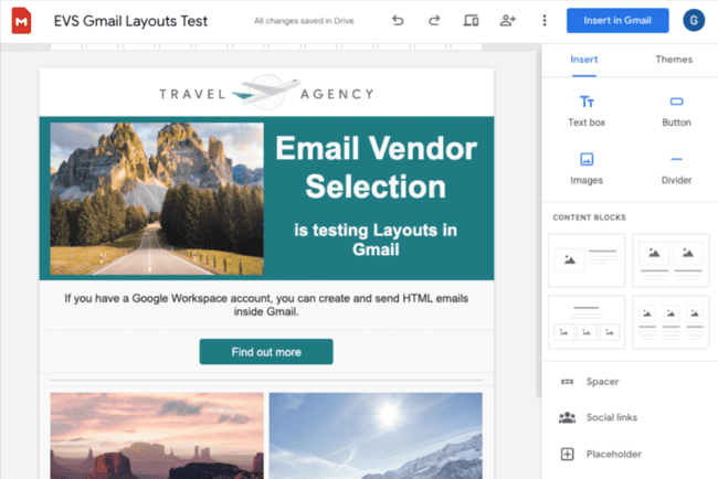 Gmail Layouts Test send HTML email