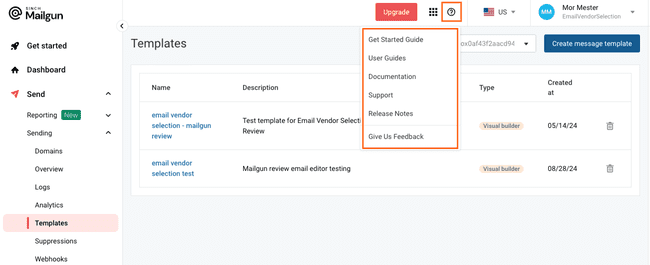 guías de documentación del centro de ayuda de Mailgun