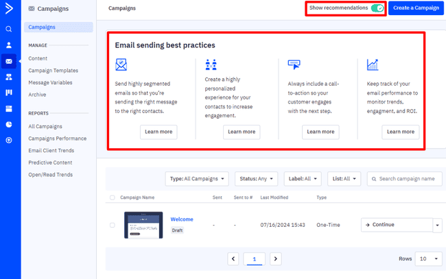 Guías de soporte en la página de ActiveCampaign