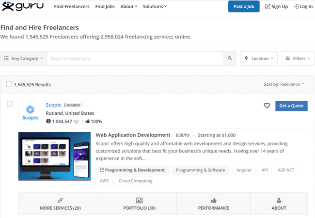 Guru Freelancer listings search best websites for qualified Freelancers