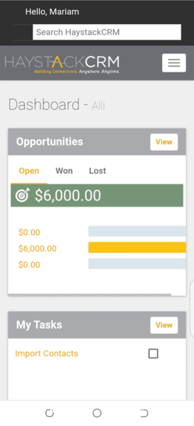 Haystack mobile crm deals dashboard