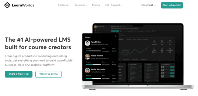 Herramientas de creación de cursos con tecnología de inteligencia artificial de LearnWorlds
