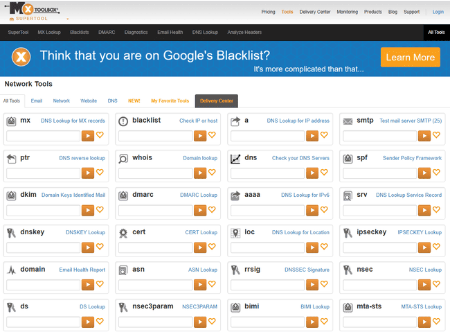 Herramientas de diagnóstico gratuitas de MxToolbox