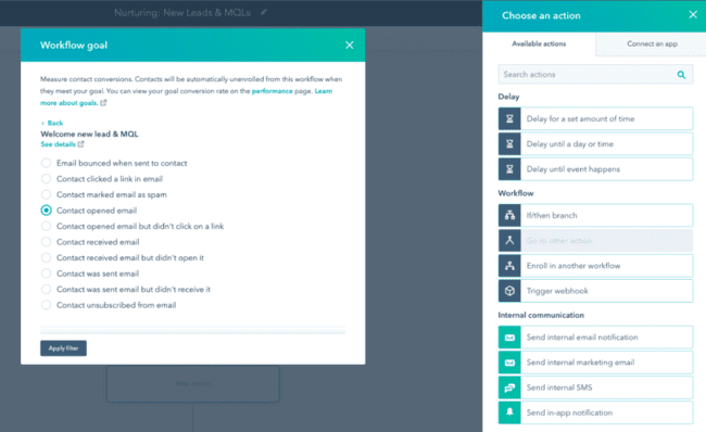 Hubspot CRM automation action options