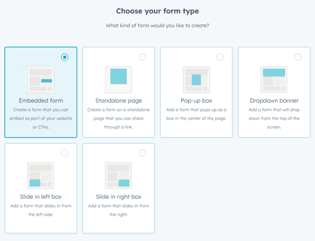 Hubspot CRM software form types