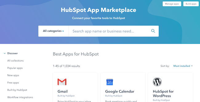 Hubspot email marketing CRM app marketplace