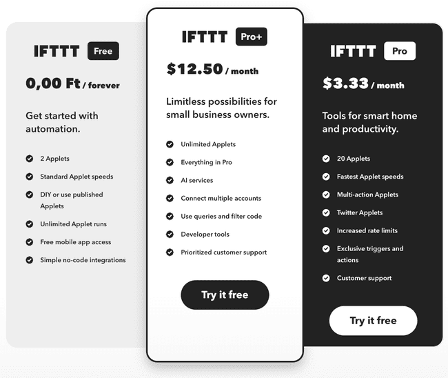 IFTTT pricing and plans