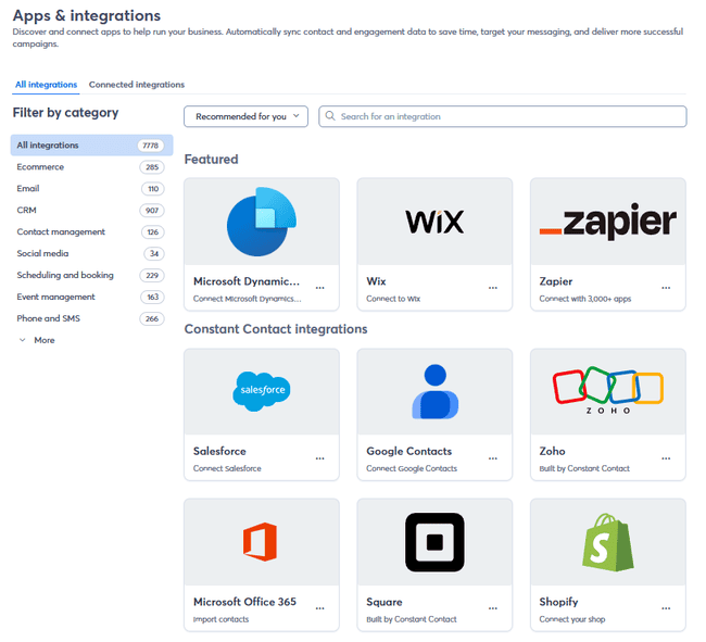 Integraciones y aplicaciones de Constant Contact