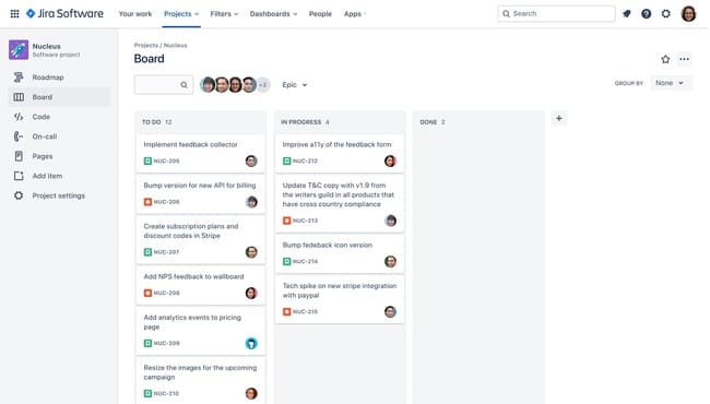 Jira project tracking board for software development teams