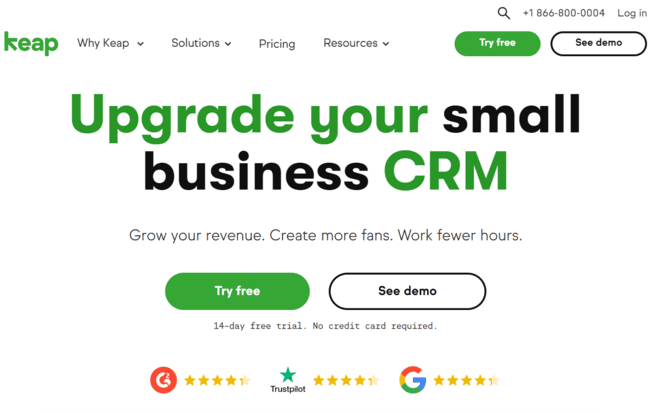 Keap crm software home page