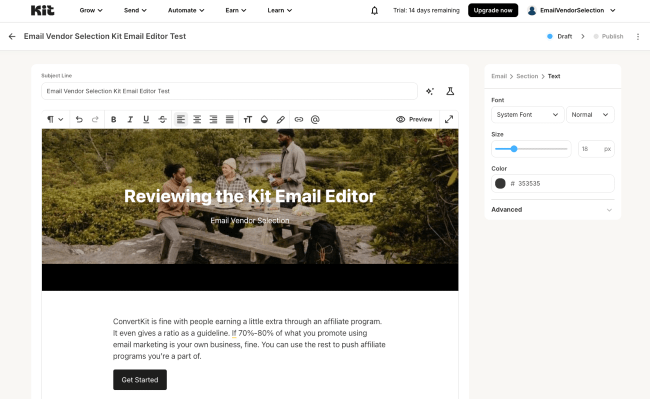 Kit email editor