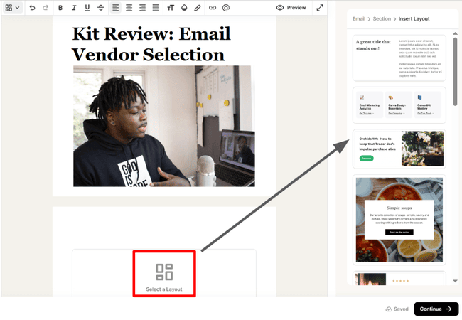 Kit newsletter editor layout editor
