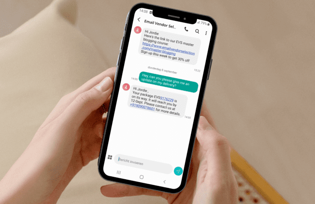 La plataforma de marketing por SMS TextMagic revisa la vista previa del ejemplo de mensaje automatizado de estado de entrega