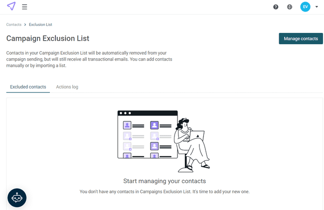 lista de exclusión de campañas de marketing de Mailjet