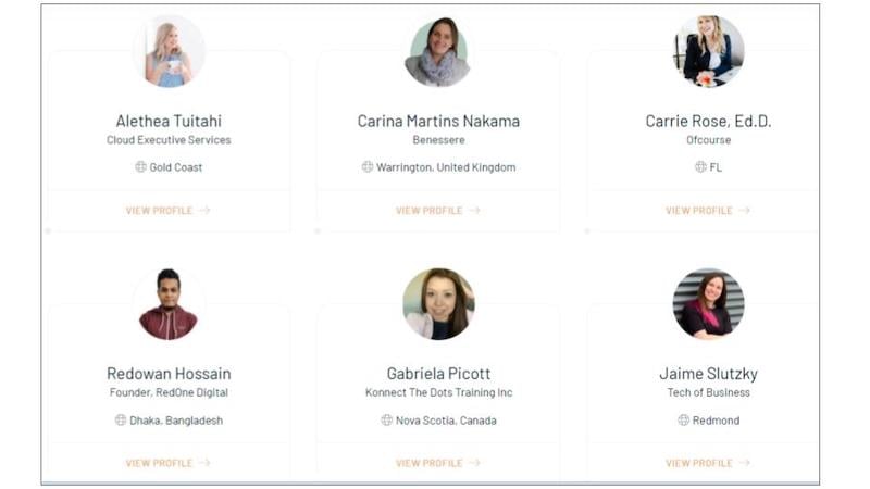 Listado de perfiles de los miembros de Thinkific Experts