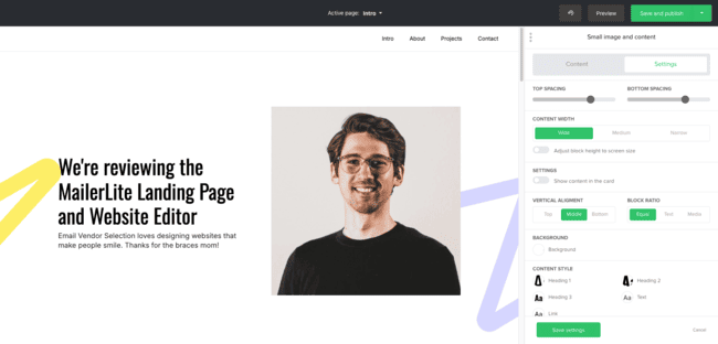 MailerLite landing page and website editor
