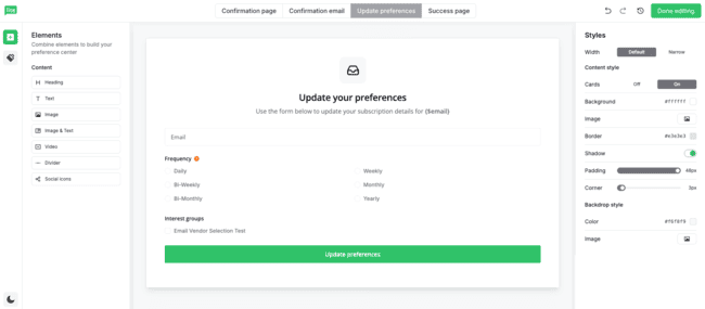 MailerLite subscriber preference center page building