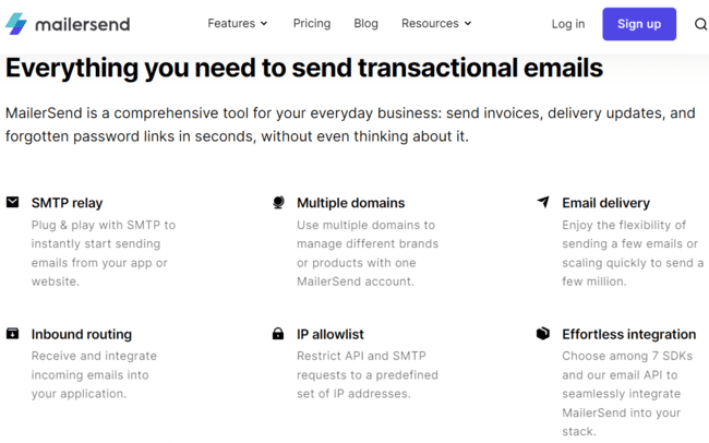 MailerSend cloud based email service