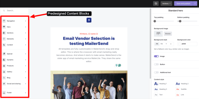 MailerSend drag and drop email editor
