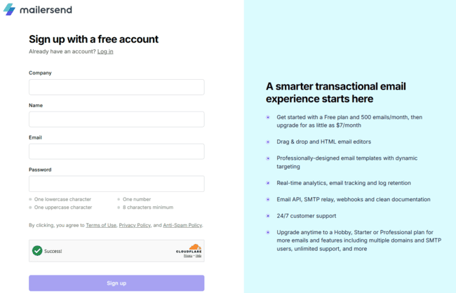 MailerSend sign up