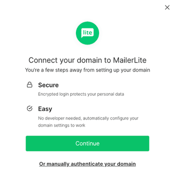 Mailerlite authentication setup to connect DNS server