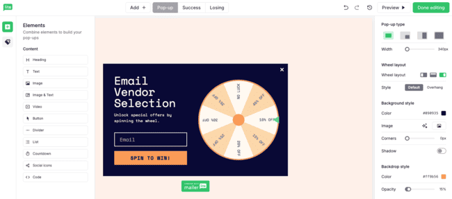 Mailerlite popup editor