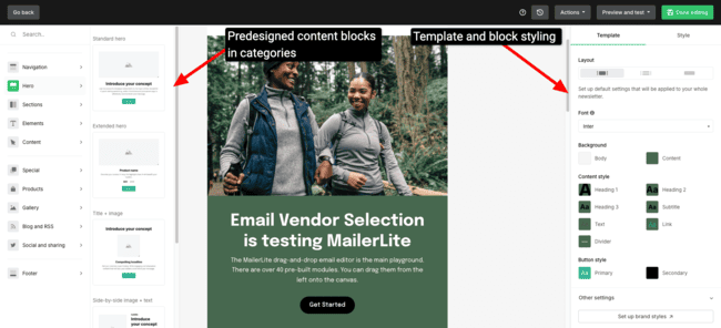 Mailerlite review email campaign editor