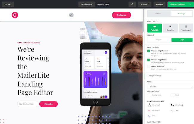 Mailerlite review landing page builder email marketing vendor