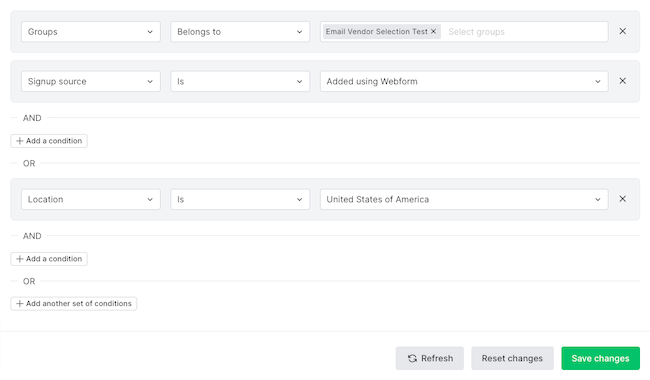 Mailerlite segmentation options email marketing software