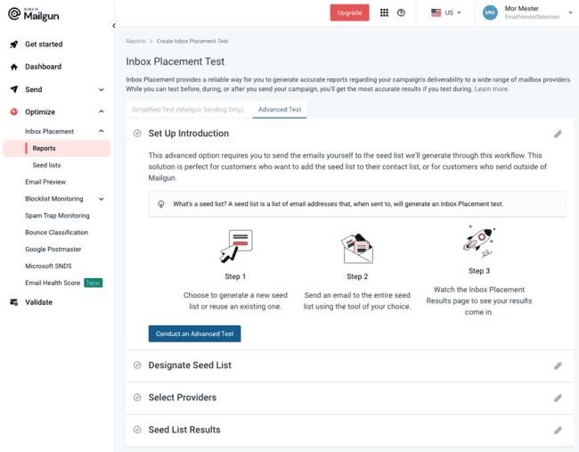 Mailgun Optimize inbox placement test