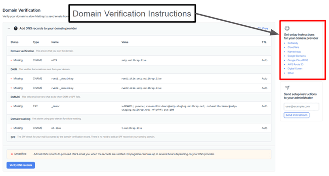 Mailtrap domain verification