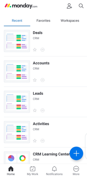 Monday.com mobile crm homepage