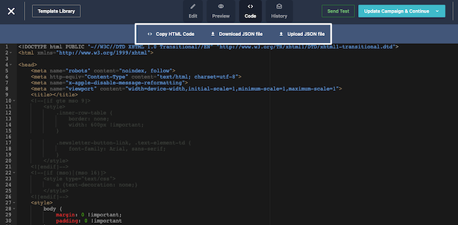 Moosend Email Editor Code View