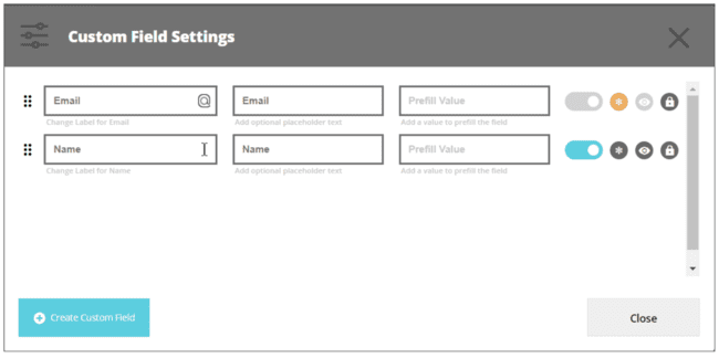 Moosend review form custom field settings
