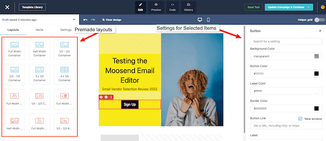 Moosend Review drag and drop email template editor HTML