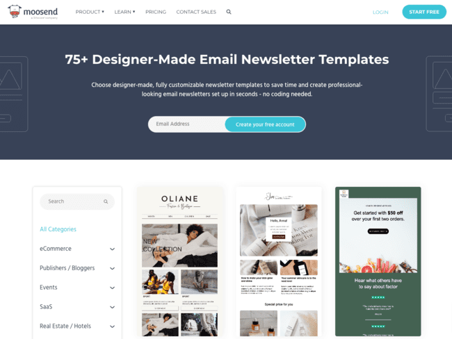 Moosend email templates ecommerce saas real estate responsive layout