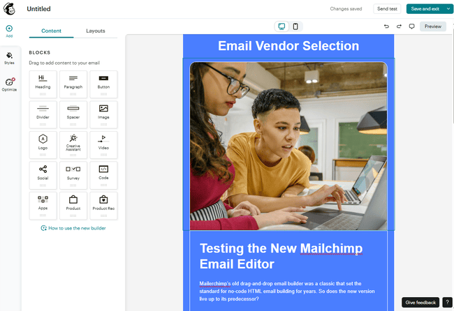 nuevo editor de arrastrar y soltar de Mailchimp