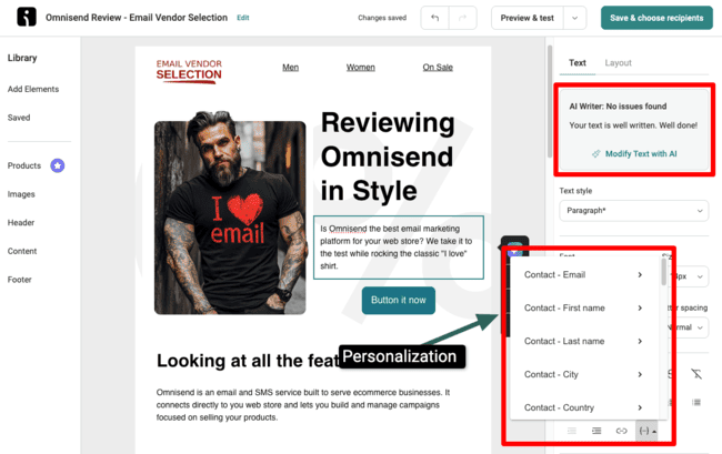 Omnisend email builder