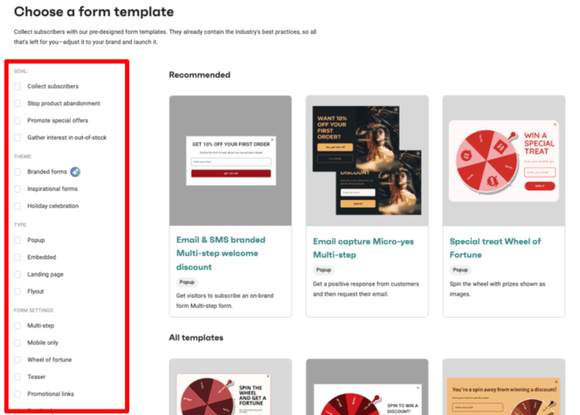 Omnisend lead capture form templates