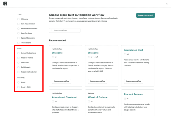 Omnisend pre-built automation workflow