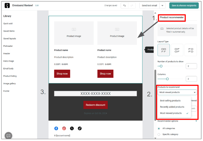 Omnisend review product recommendations and discounts