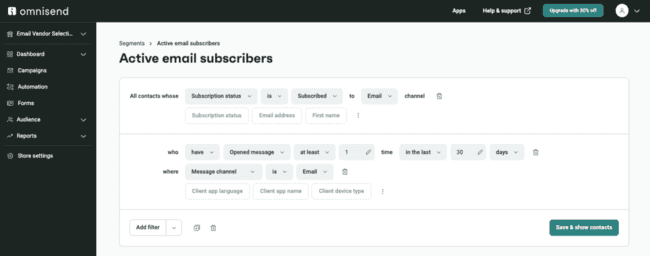Omnisend segment builder