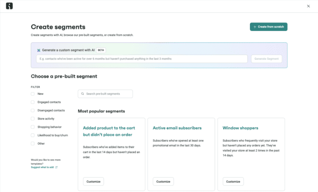 Omnisend segment templates